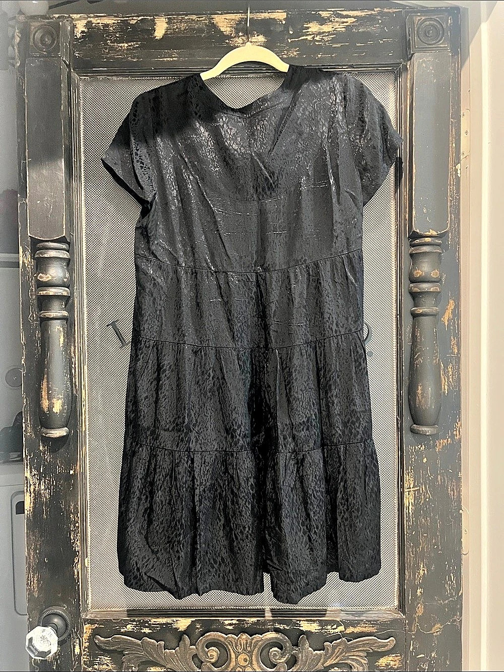 Maeve Sacha Jacquard Tiered Tunic Dress Black Size Small